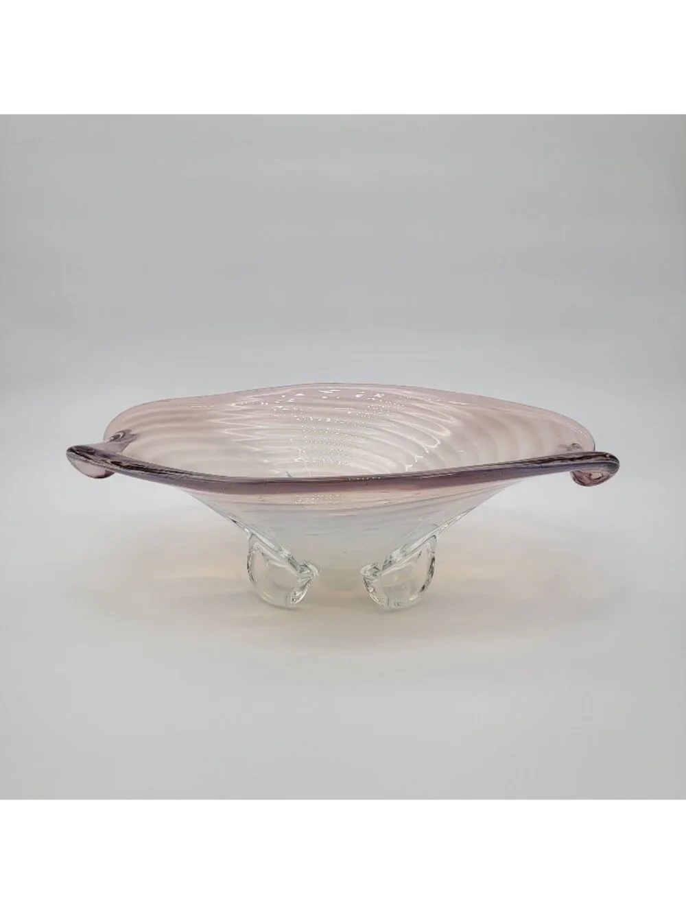 Large Cenedese Murano Glass Footed Console Bowl Pink Sommerso Swirl